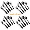 E-far Silverware Set, 20-Piece Black Stainless Steel Flatware Utensil Set, Include Knife/Spoon/Fork, Mirror Polished, Dishwasher Safe – Service for 4(Black – Streamlined Handle)