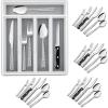 E-far 24-Piece Silverware Set with Steak Knives and Organizer, Square Stainless Steel Cutlery Flatware Set for 4, Basic Tableware Eating Utensil for Kitchen, Mirror Polished & Dishwasher Safe(Silver)