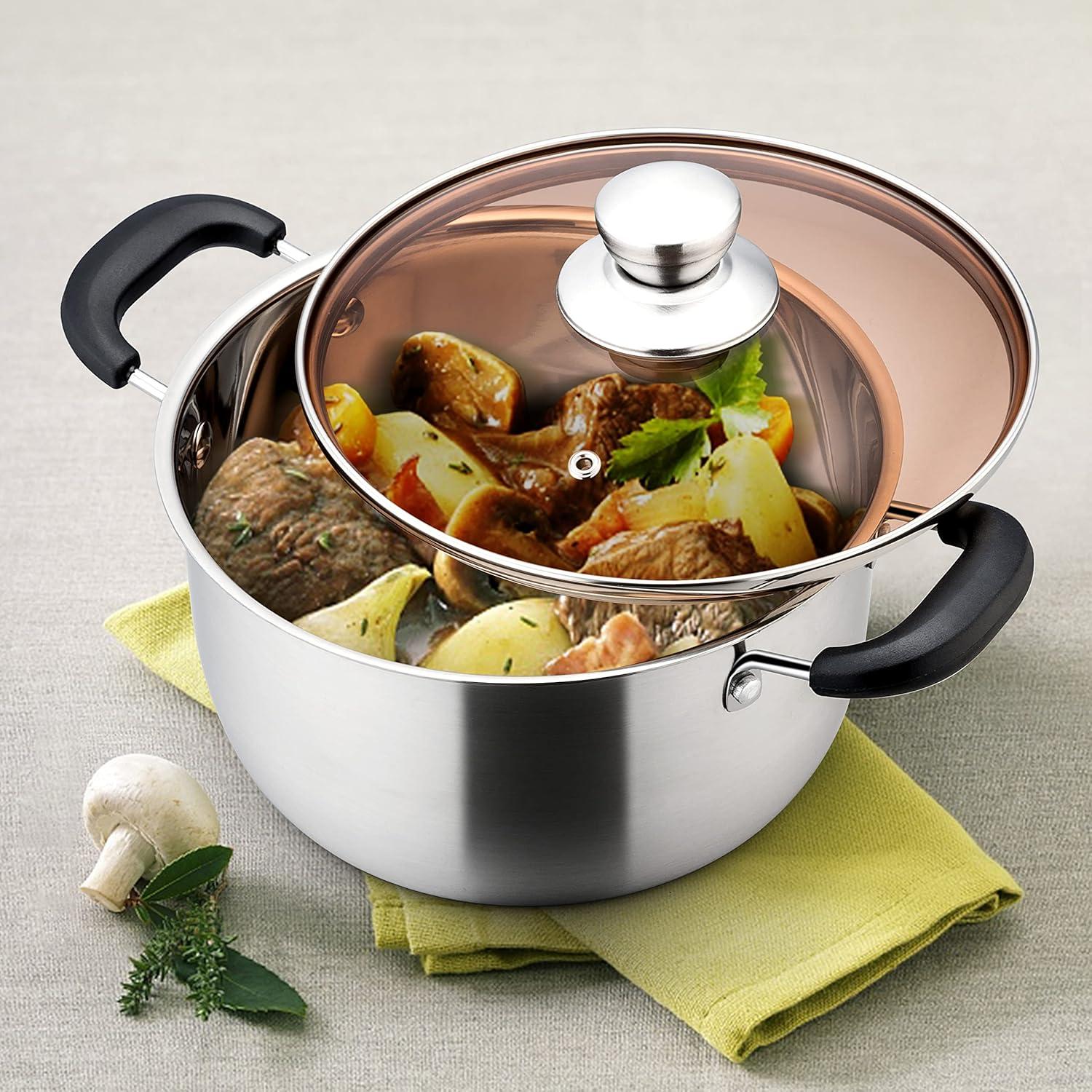 imageEfar 4 Quart Stock Pot Stainless Steel Metal Soup Pot with Glass Lid for Cooking Healthy amp Rust Free Heavy Duty amp Dishwasher Safe3 Quart