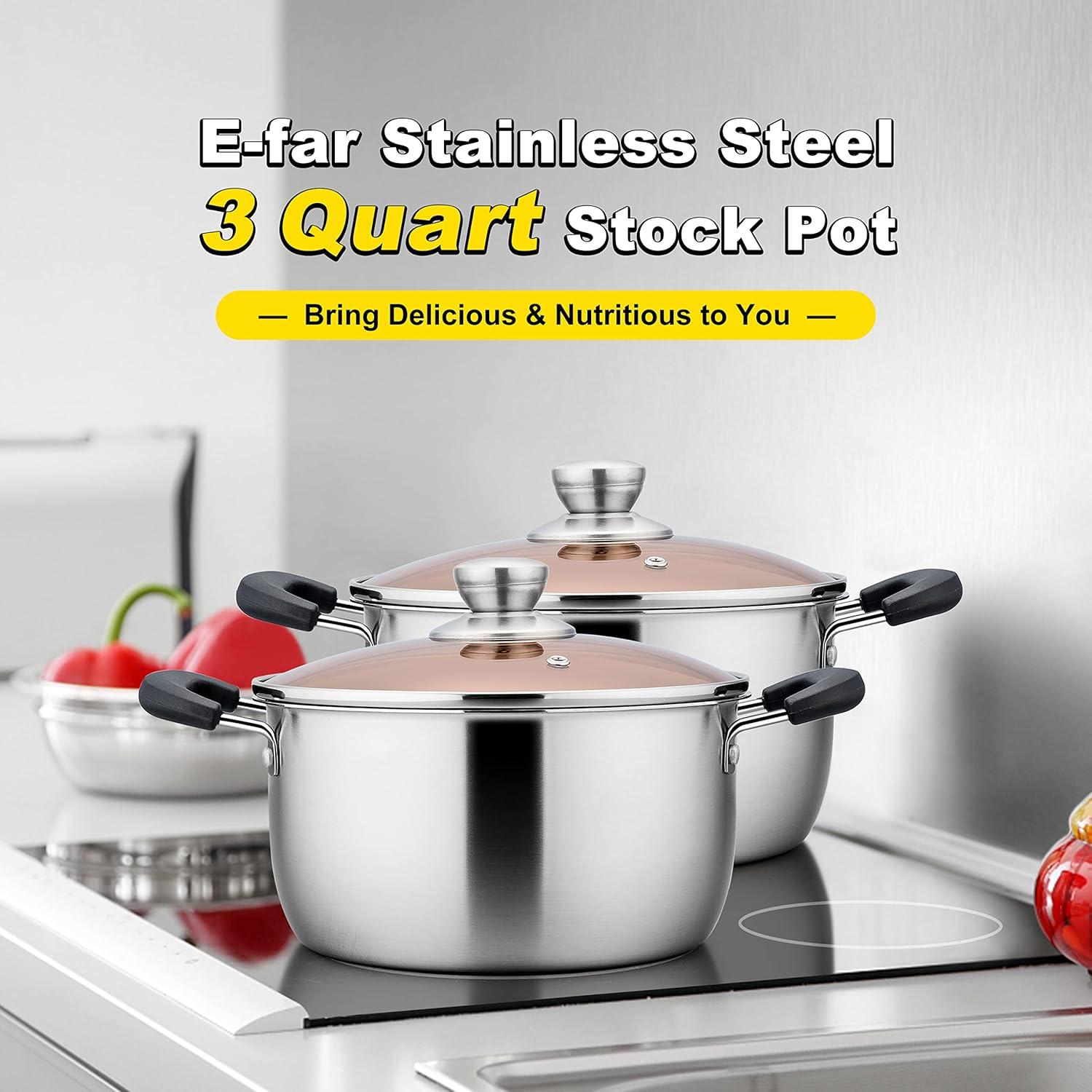 imageEfar 4 Quart Stock Pot Stainless Steel Metal Soup Pot with Glass Lid for Cooking Healthy amp Rust Free Heavy Duty amp Dishwasher Safe3 Quart