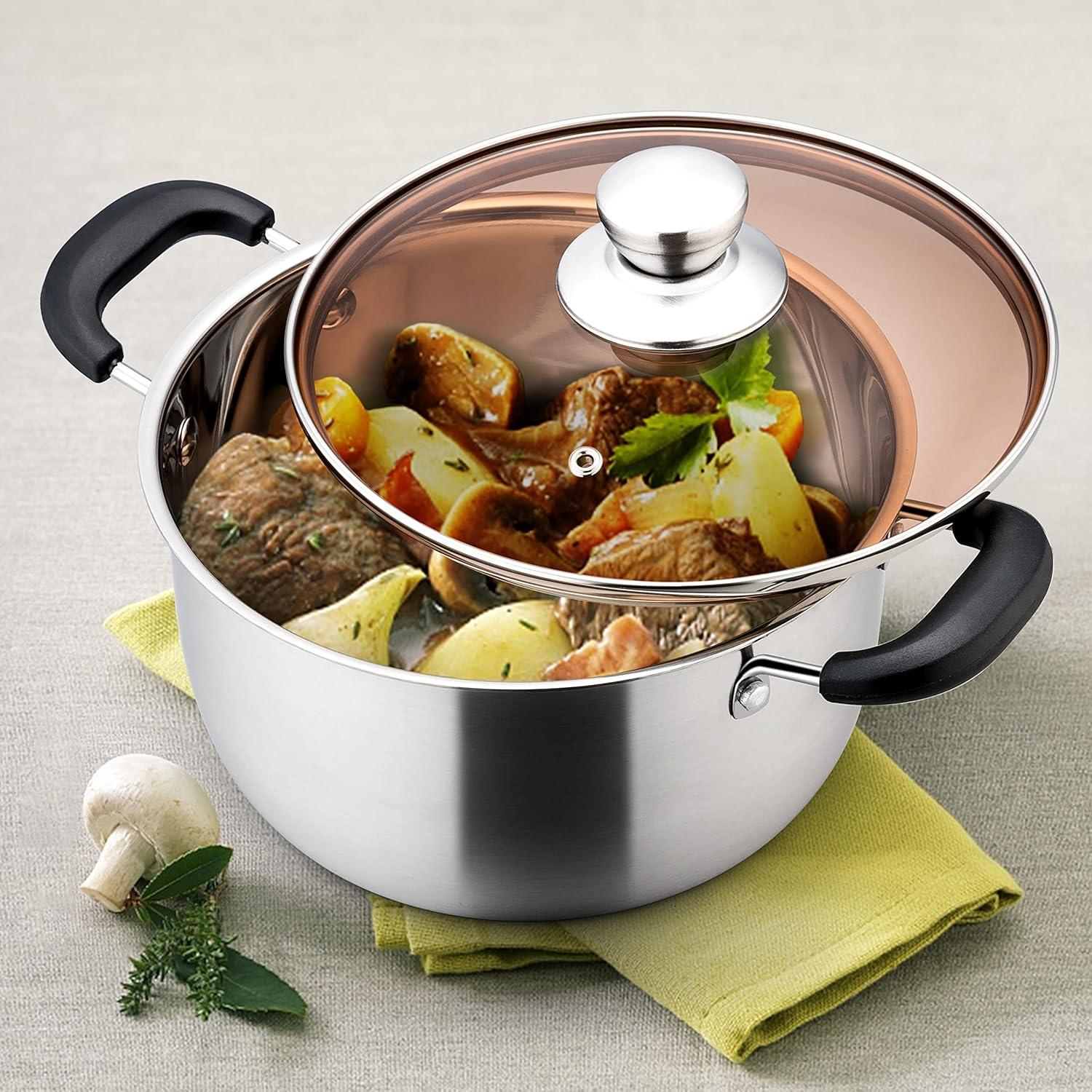imageEfar 4 Quart Stock Pot Stainless Steel Metal Soup Pot with Glass Lid for Cooking Healthy amp Rust Free Heavy Duty amp Dishwasher Safe4 Quart