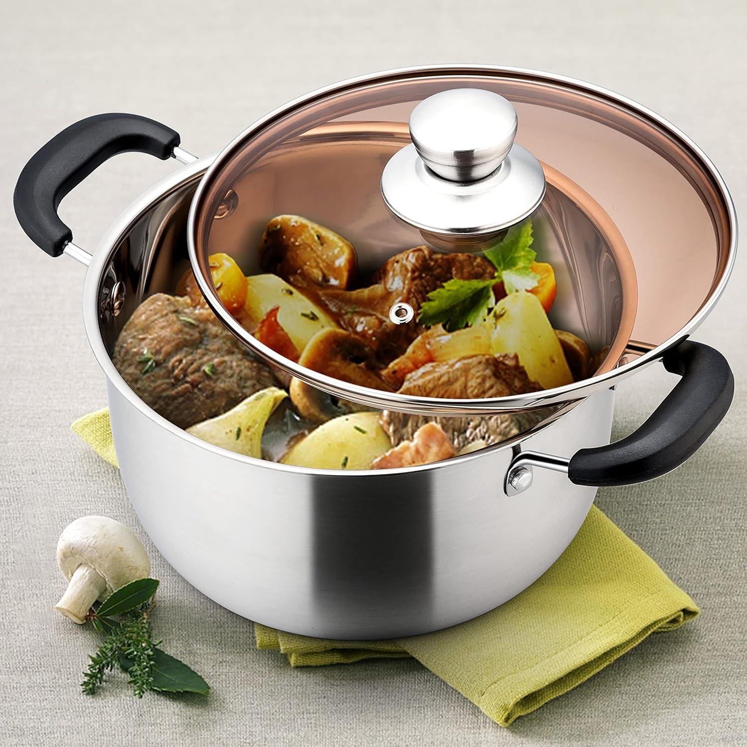 imageEfar 4 Quart Stock Pot Stainless Steel Metal Soup Pot with Glass Lid for Cooking Healthy amp Rust Free Heavy Duty amp Dishwasher Safe6 Quart