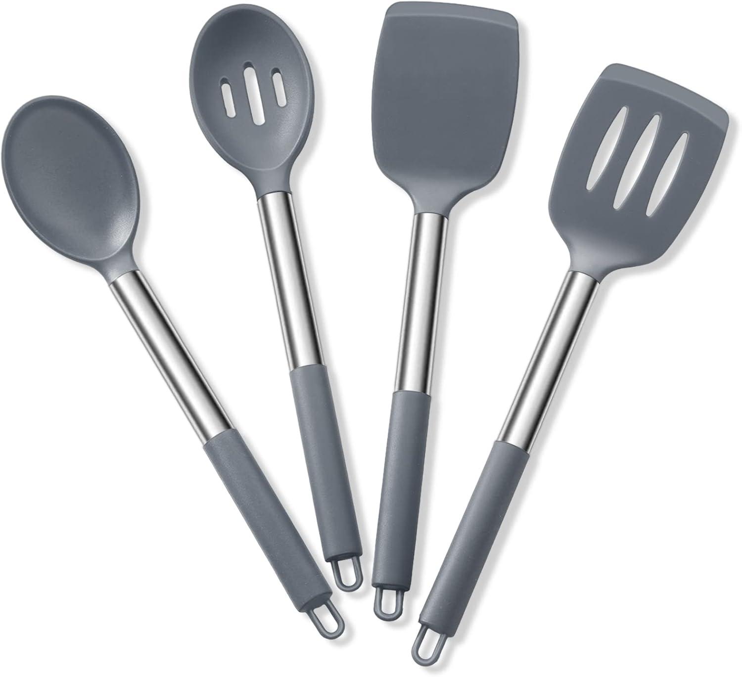 imageEfar Silicone Spatula Set of 2 Solid amp Slotted Turner for Nonstick Cookware Heat Resistant Rubber Kitchen Cooking Utensils for Flipping Fish Pancake Egg BlackGray