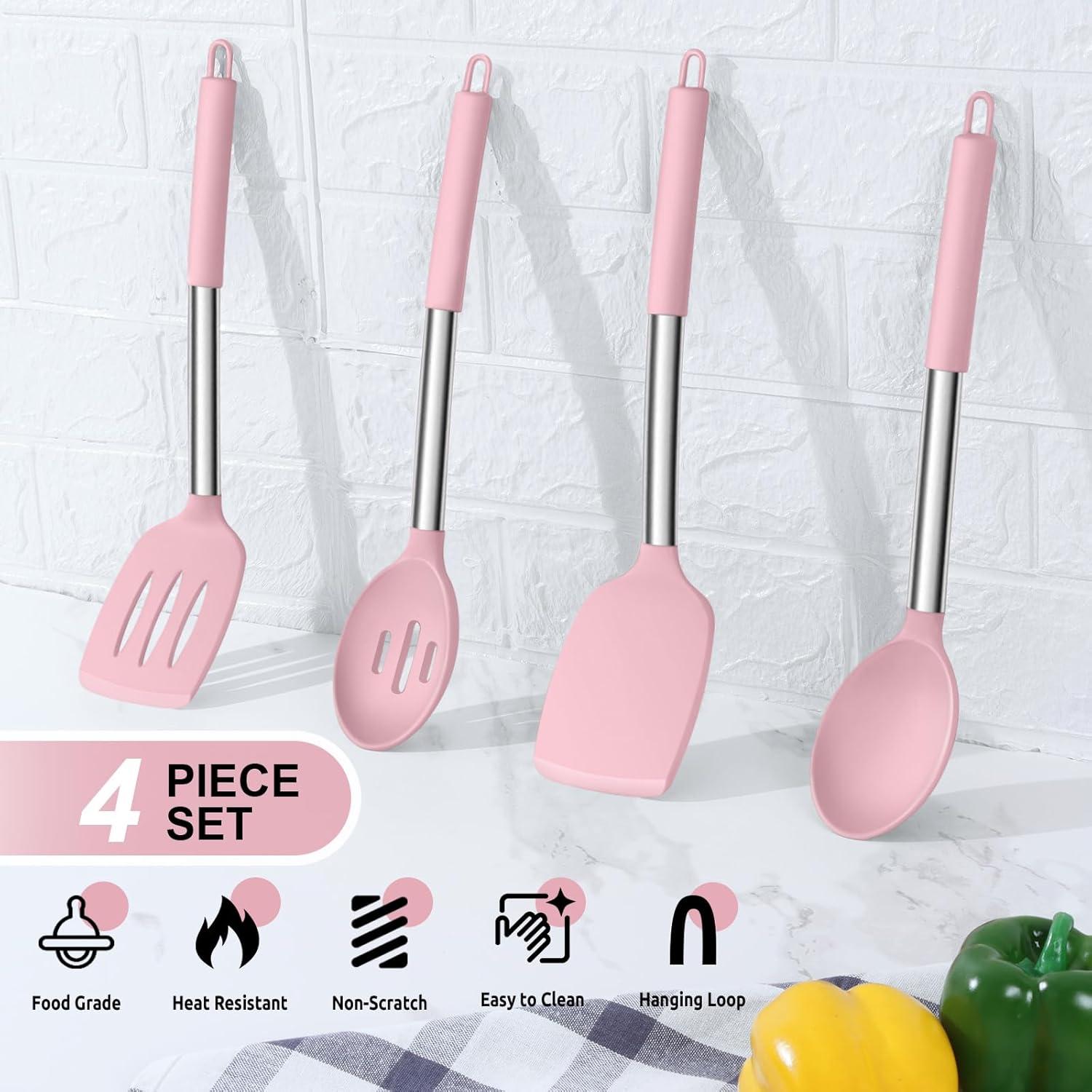 imageEfar Silicone Spatula Set of 2 Solid amp Slotted Turner for Nonstick Cookware Heat Resistant Rubber Kitchen Cooking Utensils for Flipping Fish Pancake Egg BlackPink