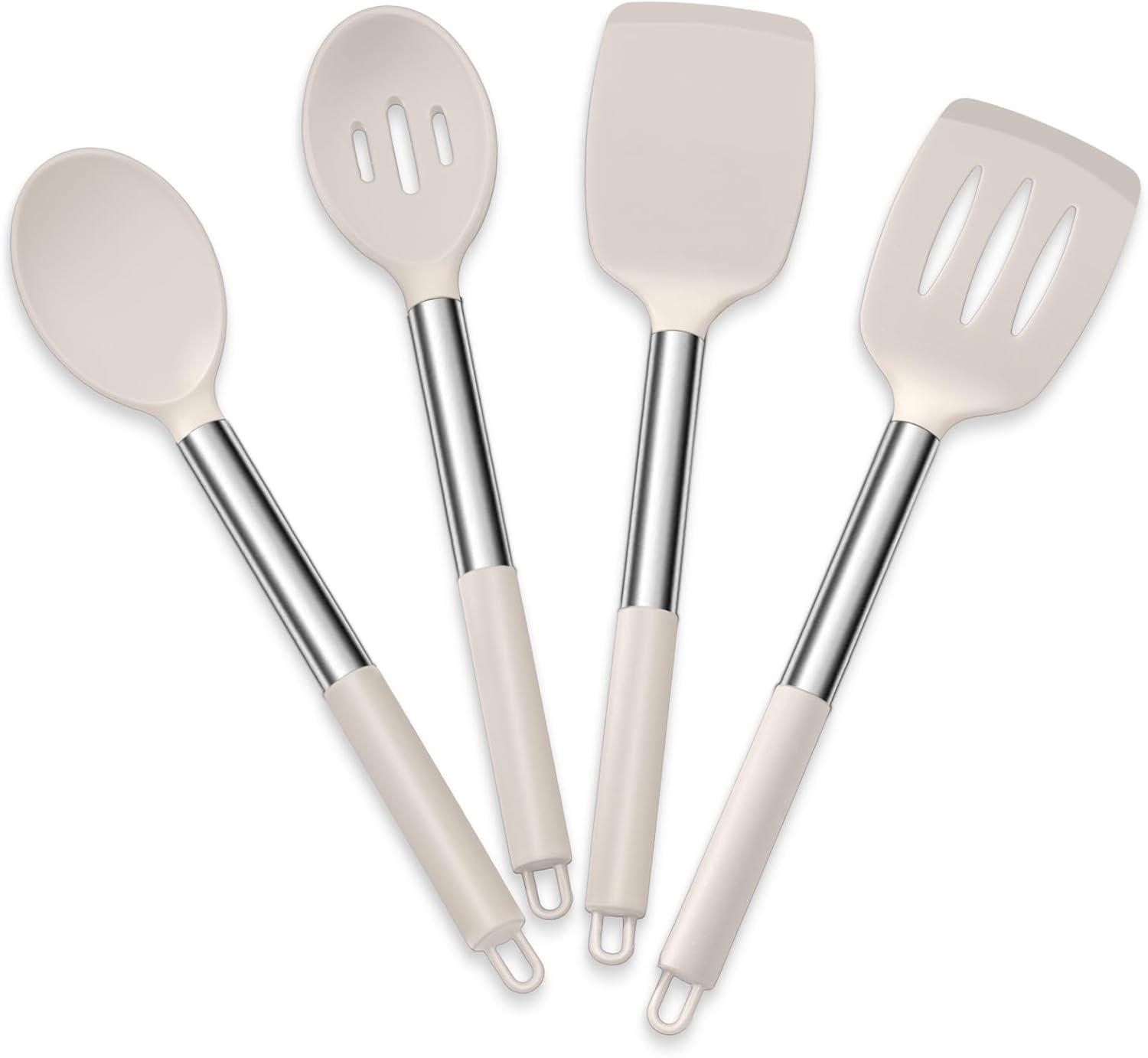 imageEfar Silicone Spatula Set of 2 Solid amp Slotted Turner for Nonstick Cookware Heat Resistant Rubber Kitchen Cooking Utensils for Flipping Fish Pancake Egg BlackKhaki