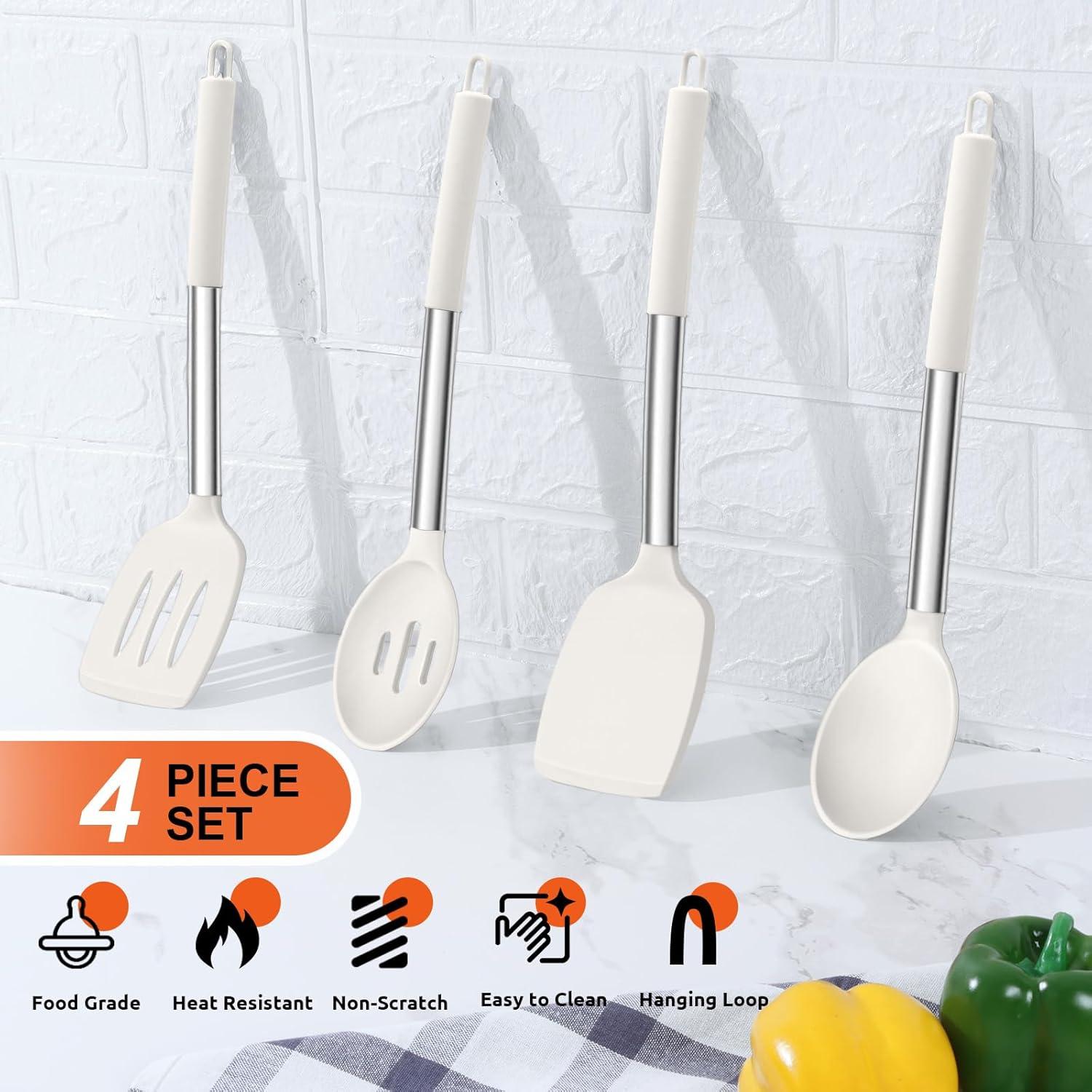 imageEfar Silicone Spatula Set of 2 Solid amp Slotted Turner for Nonstick Cookware Heat Resistant Rubber Kitchen Cooking Utensils for Flipping Fish Pancake Egg BlackWhite