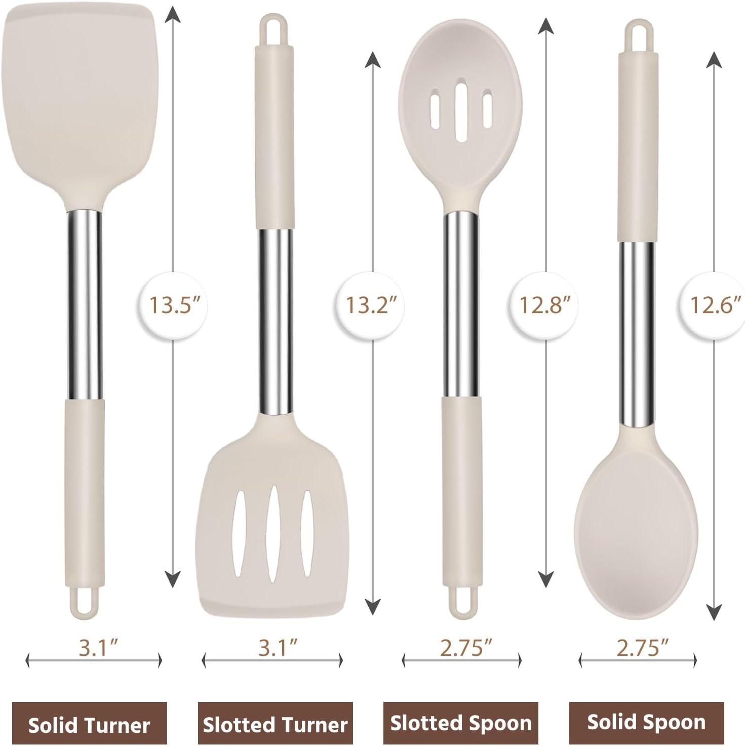 imageEfar Silicone Spatula Set of 2 Solid amp Slotted Turner for Nonstick Cookware Heat Resistant Rubber Kitchen Cooking Utensils for Flipping Fish Pancake Egg BlackKhaki