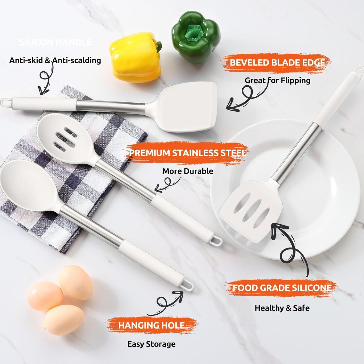 imageEfar Silicone Spatula Set of 2 Solid amp Slotted Turner for Nonstick Cookware Heat Resistant Rubber Kitchen Cooking Utensils for Flipping Fish Pancake Egg BlackWhite
