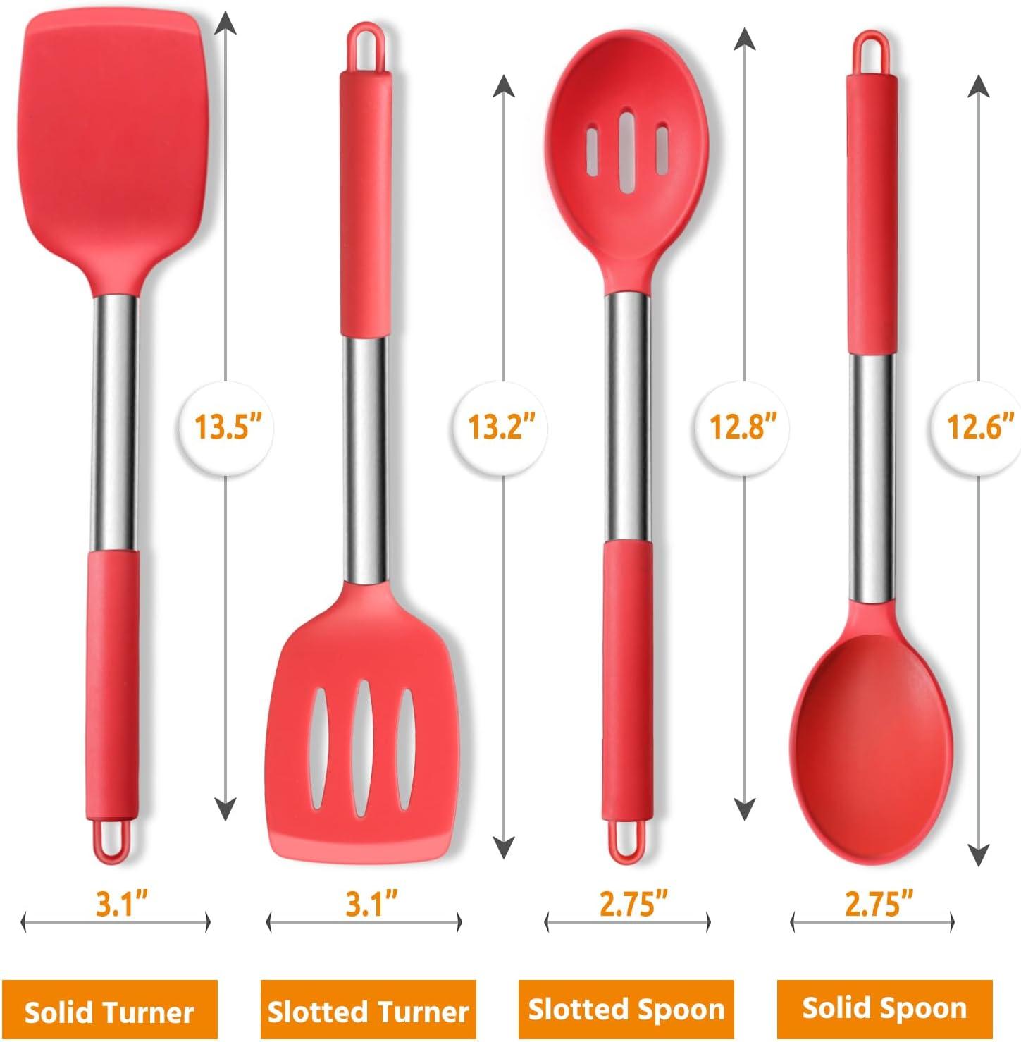 imageEfar Silicone Spatula Set of 2 Solid amp Slotted Turner for Nonstick Cookware Heat Resistant Rubber Kitchen Cooking Utensils for Flipping Fish Pancake Egg BlackRed