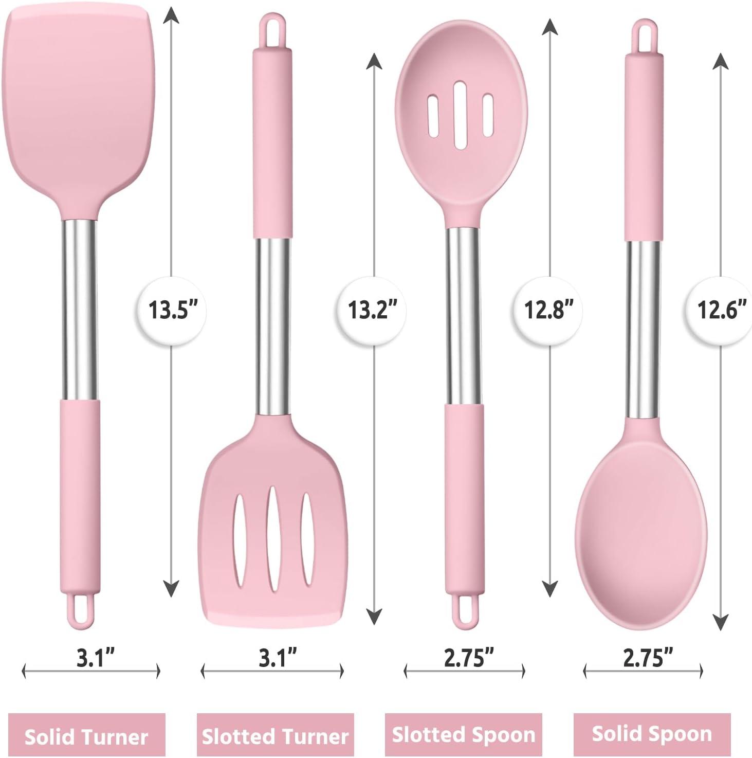 imageEfar Silicone Spatula Set of 2 Solid amp Slotted Turner for Nonstick Cookware Heat Resistant Rubber Kitchen Cooking Utensils for Flipping Fish Pancake Egg BlackPink