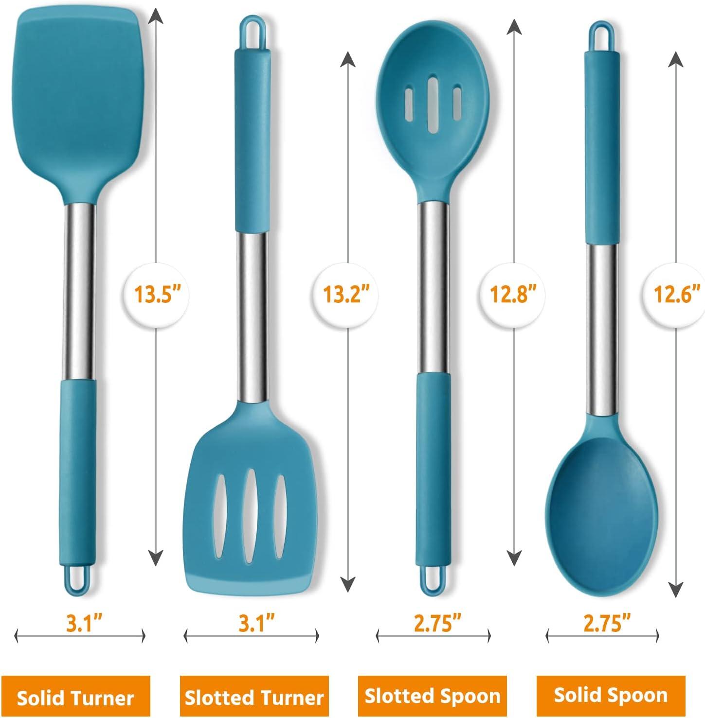 imageEfar Silicone Spatula Set of 2 Solid amp Slotted Turner for Nonstick Cookware Heat Resistant Rubber Kitchen Cooking Utensils for Flipping Fish Pancake Egg BlackTeal Blue