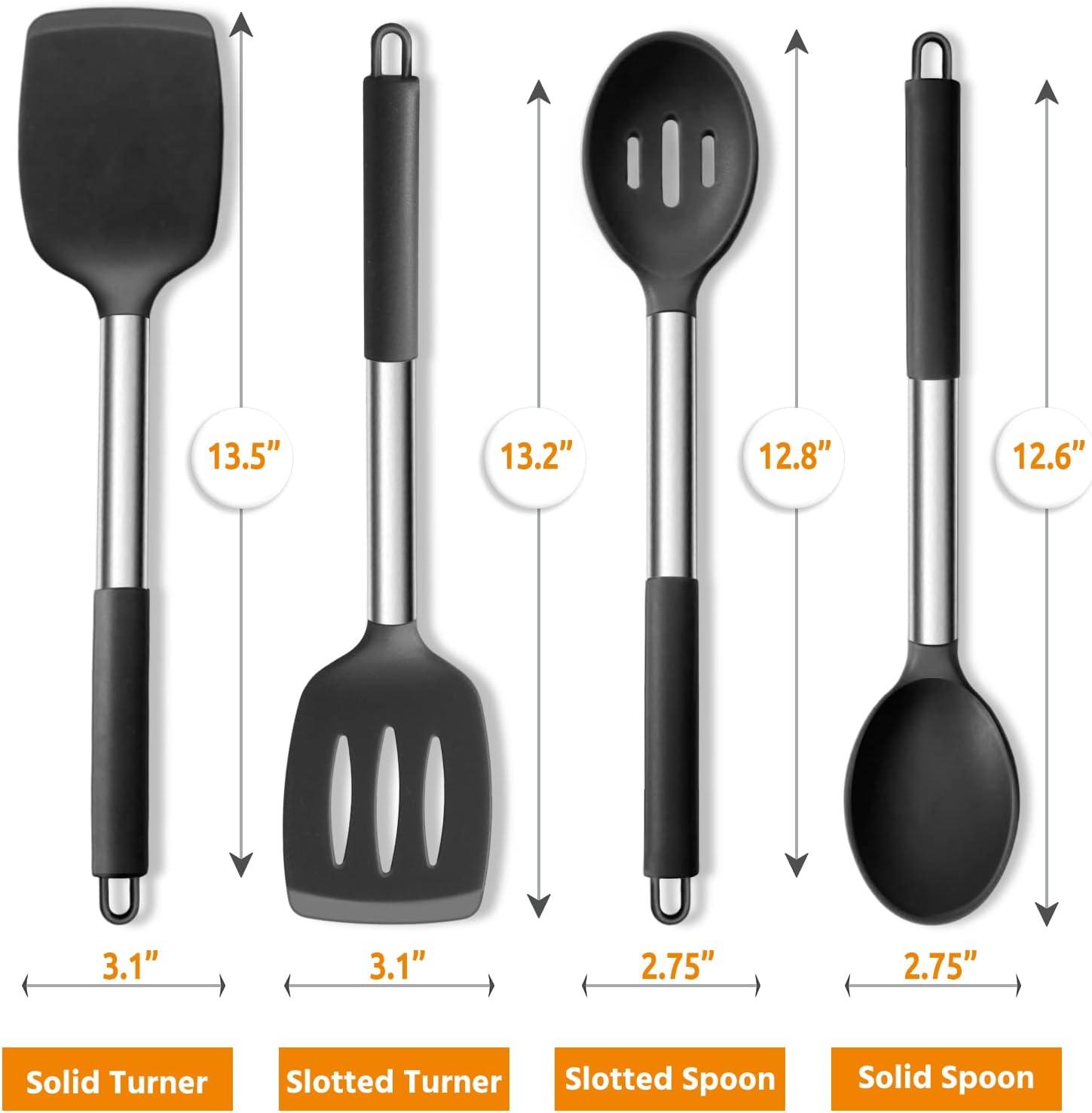 imageEfar Silicone Spatula Set of 2 Solid amp Slotted Turner for Nonstick Cookware Heat Resistant Rubber Kitchen Cooking Utensils for Flipping Fish Pancake Egg BlackBlack