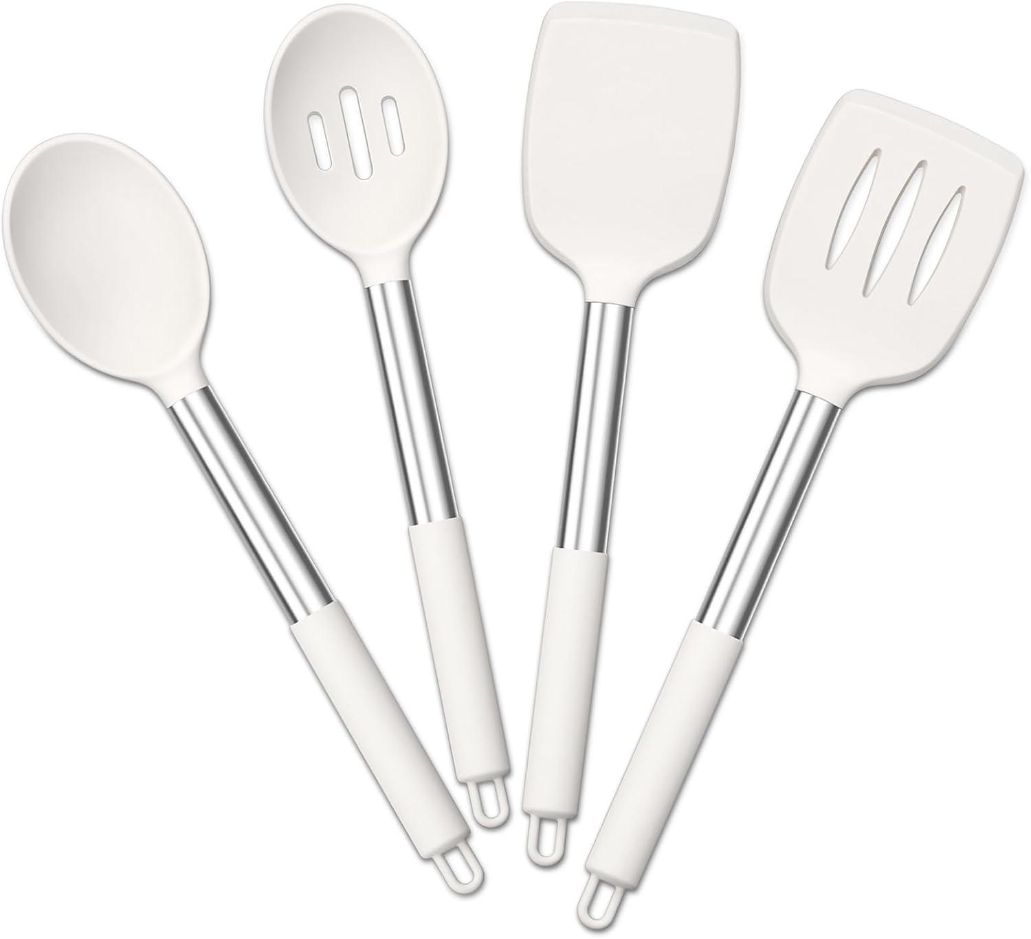 imageEfar Silicone Spatula Set of 2 Solid amp Slotted Turner for Nonstick Cookware Heat Resistant Rubber Kitchen Cooking Utensils for Flipping Fish Pancake Egg BlackWhite