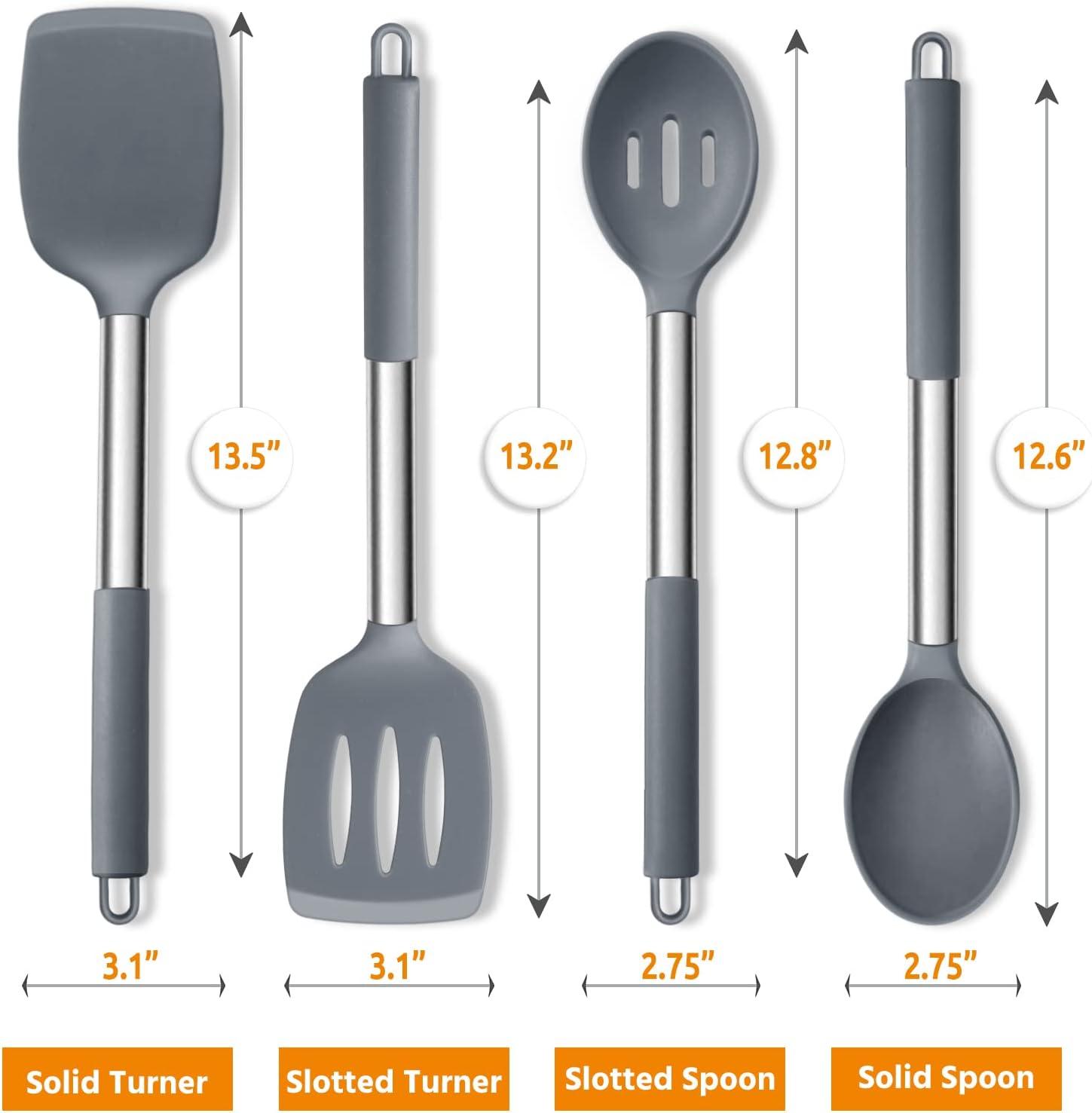 imageEfar Silicone Spatula Set of 2 Solid amp Slotted Turner for Nonstick Cookware Heat Resistant Rubber Kitchen Cooking Utensils for Flipping Fish Pancake Egg BlackGray