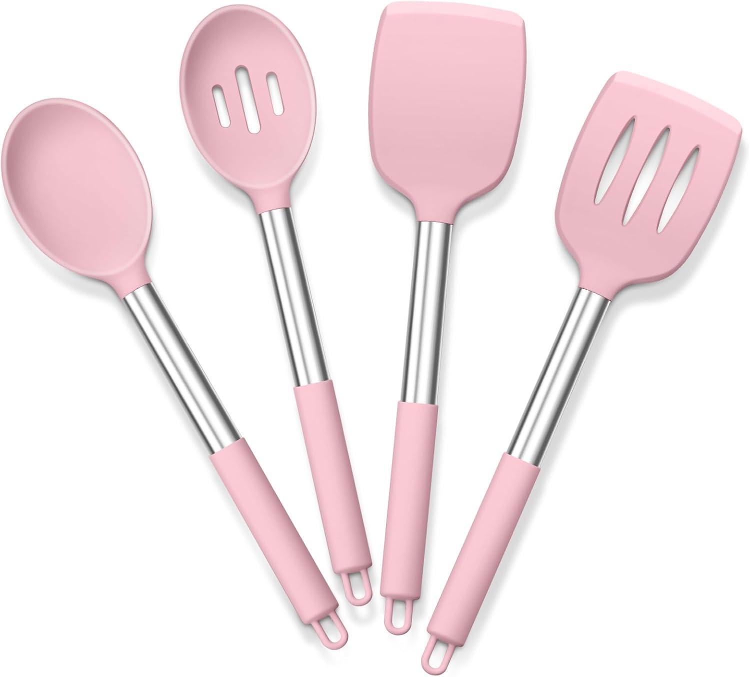 imageEfar Silicone Spatula Set of 2 Solid amp Slotted Turner for Nonstick Cookware Heat Resistant Rubber Kitchen Cooking Utensils for Flipping Fish Pancake Egg BlackPink