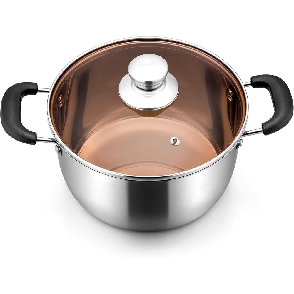 imageEfar 4 Quart Stock Pot Stainless Steel Metal Soup Pot with Glass Lid for Cooking Healthy amp Rust Free Heavy Duty amp Dishwasher Safe6 Quart