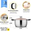 E-far 4 Quart Stock Pot, Stainless Steel Metal Soup Pot with Glass Lid for Cooking, Healthy & Rust Free, Heavy Duty & Dishwasher Safe(3 Quart)