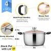 E-far 4 Quart Stock Pot, Stainless Steel Metal Soup Pot with Glass Lid for Cooking, Healthy & Rust Free, Heavy Duty & Dishwasher Safe(4 Quart)