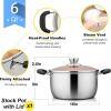 E-far 4 Quart Stock Pot, Stainless Steel Metal Soup Pot with Glass Lid for Cooking, Healthy & Rust Free, Heavy Duty & Dishwasher Safe(6 Quart)