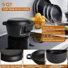 E-far Pre-Seasoned Cast Iron Dutch Oven, 5 Quart 2 in 1 Dutch Oven Pot with Skillet Lid and Silicone Bread Sling, Ideal for Bread Baking, Cooking, Stewing, Frying, Induction & Oven Safe – Black(Black)