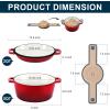 E-far Pre-Seasoned Cast Iron Dutch Oven, 5 Quart 2 in 1 Dutch Oven Pot with Skillet Lid and Silicone Bread Sling, Ideal for Bread Baking, Cooking, Stewing, Frying, Induction & Oven Safe – Black(Red)