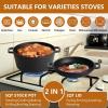 E-far Pre-Seasoned Cast Iron Dutch Oven, 5 Quart 2 in 1 Dutch Oven Pot with Skillet Lid and Silicone Bread Sling, Ideal for Bread Baking, Cooking, Stewing, Frying, Induction & Oven Safe – Black(Black)