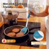 E-far Silicone Spatula Set of 2, Solid & Slotted Turner for Nonstick Cookware, Heat Resistant Rubber Kitchen Cooking Utensils for Flipping Fish Pancake Egg – Black(Teal Blue)