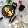 E-far Silicone Spatula Set of 2, Solid & Slotted Turner for Nonstick Cookware, Heat Resistant Rubber Kitchen Cooking Utensils for Flipping Fish Pancake Egg – Black(Black)