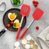 E-far Silicone Spatula Set of 2, Solid & Slotted Turner for Nonstick Cookware, Heat Resistant Rubber Kitchen Cooking Utensils for Flipping Fish Pancake Egg – Black(Red)