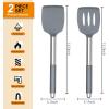E-far Silicone Spatula Set of 2, Solid & Slotted Turner for Nonstick Cookware, Heat Resistant Rubber Kitchen Cooking Utensils for Flipping Fish Pancake Egg – Black(Gray)