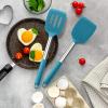 E-far Silicone Spatula Set of 2, Solid & Slotted Turner for Nonstick Cookware, Heat Resistant Rubber Kitchen Cooking Utensils for Flipping Fish Pancake Egg – Black(Teal Blue)