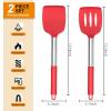 E-far Silicone Spatula Set of 2, Solid & Slotted Turner for Nonstick Cookware, Heat Resistant Rubber Kitchen Cooking Utensils for Flipping Fish Pancake Egg – Black(Red)