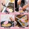 E-far Silicone Spatula Set of 2, Solid & Slotted Turner for Nonstick Cookware, Heat Resistant Rubber Kitchen Cooking Utensils for Flipping Fish Pancake Egg – Black(Pink)