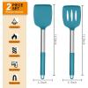 E-far Silicone Spatula Set of 2, Solid & Slotted Turner for Nonstick Cookware, Heat Resistant Rubber Kitchen Cooking Utensils for Flipping Fish Pancake Egg – Black(Teal Blue)