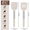 E-far Silicone Spatula Set of 2, Solid & Slotted Turner for Nonstick Cookware, Heat Resistant Rubber Kitchen Cooking Utensils for Flipping Fish Pancake Egg – Black(Khaki)