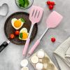 E-far Silicone Spatula Set of 2, Solid & Slotted Turner for Nonstick Cookware, Heat Resistant Rubber Kitchen Cooking Utensils for Flipping Fish Pancake Egg – Black(Pink)
