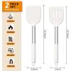 E-far Silicone Spatula Set of 2, Solid & Slotted Turner for Nonstick Cookware, Heat Resistant Rubber Kitchen Cooking Utensils for Flipping Fish Pancake Egg – Black(White)