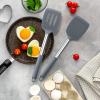 E-far Silicone Spatula Set of 2, Solid & Slotted Turner for Nonstick Cookware, Heat Resistant Rubber Kitchen Cooking Utensils for Flipping Fish Pancake Egg – Black(Gray)