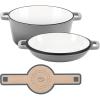 E-far Pre-Seasoned Cast Iron Dutch Oven, 5 Quart 2 in 1 Dutch Oven Pot with Skillet Lid and Silicone Bread Sling, Ideal for Bread Baking, Cooking, Stewing, Frying, Induction & Oven Safe – Black(Gray)