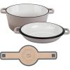 E-far Pre-Seasoned Cast Iron Dutch Oven, 5 Quart 2 in 1 Dutch Oven Pot with Skillet Lid and Silicone Bread Sling, Ideal for Bread Baking, Cooking, Stewing, Frying, Induction & Oven Safe – Black(Khaki)