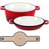 E-far Pre-Seasoned Cast Iron Dutch Oven, 5 Quart 2 in 1 Dutch Oven Pot with Skillet Lid and Silicone Bread Sling, Ideal for Bread Baking, Cooking, Stewing, Frying, Induction & Oven Safe – Black(Red)
