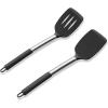 E-far Silicone Spatula Set of 2, Solid & Slotted Turner for Nonstick Cookware, Heat Resistant Rubber Kitchen Cooking Utensils for Flipping Fish Pancake Egg – Black(Black)