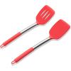 E-far Silicone Spatula Set of 2, Solid & Slotted Turner for Nonstick Cookware, Heat Resistant Rubber Kitchen Cooking Utensils for Flipping Fish Pancake Egg – Black(Red)