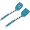 E-far Silicone Spatula Set of 2, Solid & Slotted Turner for Nonstick Cookware, Heat Resistant Rubber Kitchen Cooking Utensils for Flipping Fish Pancake Egg – Black(Teal Blue)