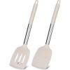 E-far Silicone Spatula Set of 2, Solid & Slotted Turner for Nonstick Cookware, Heat Resistant Rubber Kitchen Cooking Utensils for Flipping Fish Pancake Egg – Black(Khaki)