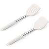 E-far Silicone Spatula Set of 2, Solid & Slotted Turner for Nonstick Cookware, Heat Resistant Rubber Kitchen Cooking Utensils for Flipping Fish Pancake Egg – Black(White)