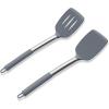 E-far Silicone Spatula Set of 2, Solid & Slotted Turner for Nonstick Cookware, Heat Resistant Rubber Kitchen Cooking Utensils for Flipping Fish Pancake Egg – Black(Gray)
