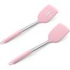 E-far Silicone Spatula Set of 2, Solid & Slotted Turner for Nonstick Cookware, Heat Resistant Rubber Kitchen Cooking Utensils for Flipping Fish Pancake Egg – Black(Pink)