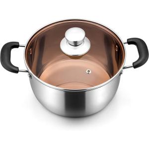 E-far 4 Quart Stock Pot, Stainless Steel Metal Soup Pot with Glass Lid for Cooking, Healthy & Rust Free, Heavy Duty & Dishwasher Safe(6 Quart)