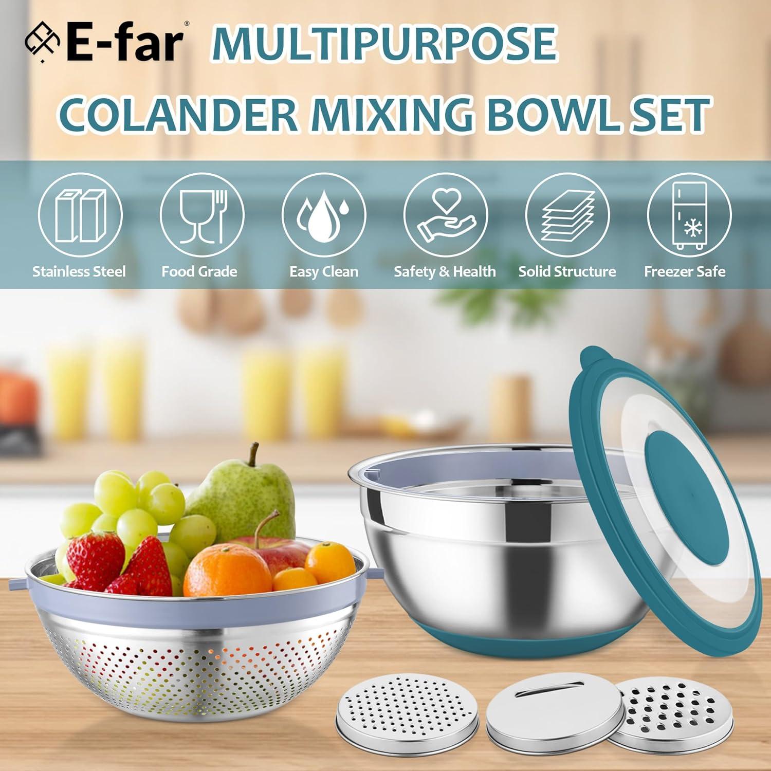 Open Colander E-far Colander with Mixing Bowl Set, 4-1 Stainless Steel Colander ...